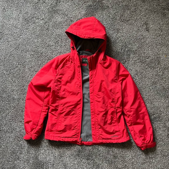 Size M Eddie Bauer Fleece Lined Rain Jacket Pink - Picture 1 of 6